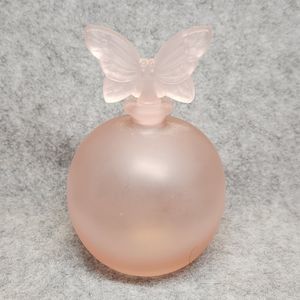 Pink Frosted Vntg Glass Perfume Bottle Glass Butterfly Stopper Dpt 56 READ